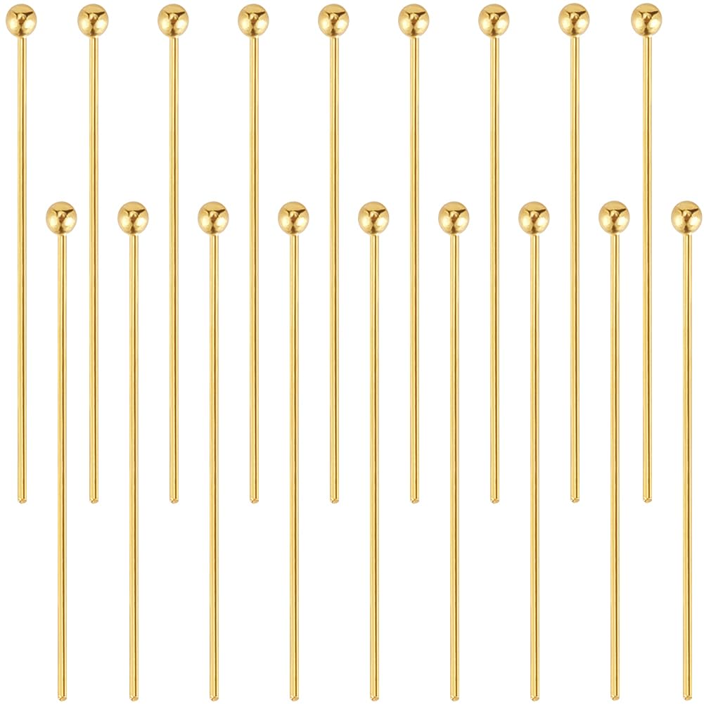 Beebeecraft 1 Box 30Pcs Ball Head Pins 18K Gold Plated Sterling Silver 24 Gauge/0.5mm Jewelry Pins for Jewellery Making