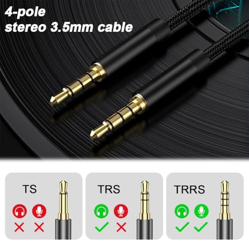 Image of Verilux 4-Pole 3.5mm Male to 3.5mm Male Aux Cable 9.8FT, Aux Cable for Speakers with Hi-Fi Sound Nylon Braided, Stereo Audio Cable Gold-Plated Aux for Car, Home, Studio, iPhone, Android