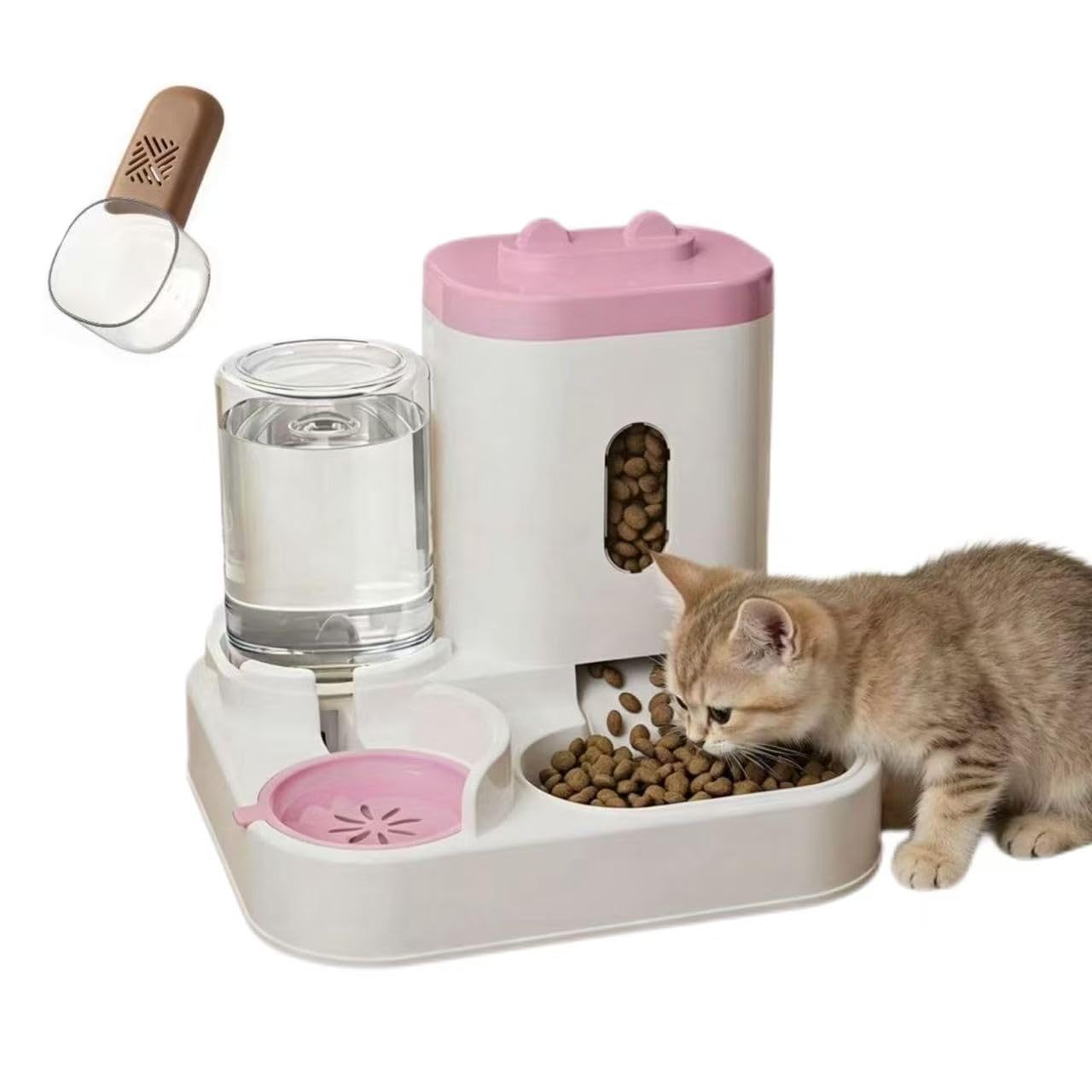 Comederos Automático para Gatos dispensador Comida Gato， Dispensador De Agua Y Comida para Mascotas 2 En 1 Dispensador Comida para Gatos Automático para Interiores Perros Y Gato Pequeños（ Cuchara）