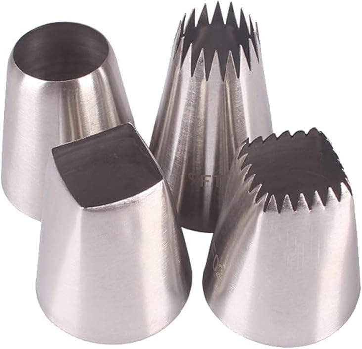 Piping Nozzle Set Large Tips with French Star Nozzle for Eclairs Churros Meringue,Square Icing Tip & Extra Large Round Icing Nozzle for Cake Cupcake Cookie Decorating