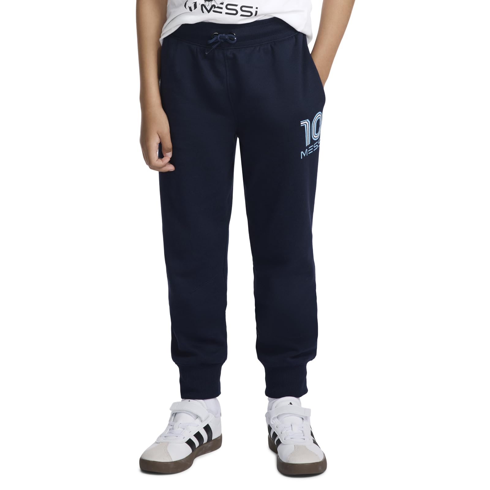 Messi Boys' Lifestyle Joggers, Standard Sweatpants with Pockets, Comfort Fit, Dress Blues