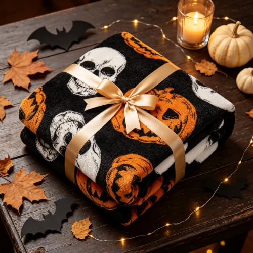 Image of BEDELITE Pumpkin Skull Halloween Throw Blanket, Black, 50 inchx60 inch