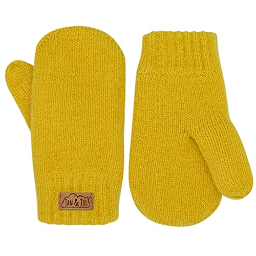 Jan & Jul toddler kids warm fleece lined knit mittens with thumb for fall winter (M: 6-24m, Mustard)