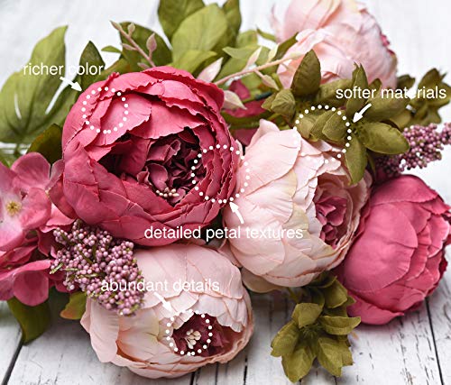 Image of FiveSeasonStuff Vintage Artificial Peonies Silk Peony Flowers and Hydrangeas for Wedding Bridal Home Decor - Beautiful Floral Centerpiece Arrangement Decoration with 2 Bouquets (Mixed Pink)