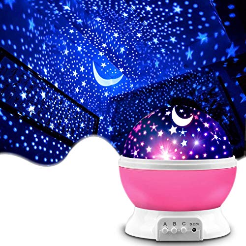 Pink Baby Night Light Moon Star Projector 360 Degree Rotation - 4 LED Bulbs 9 Light Color Changing with USB Cable, Unique Gifts for Men Women Kids Best Baby Gifts