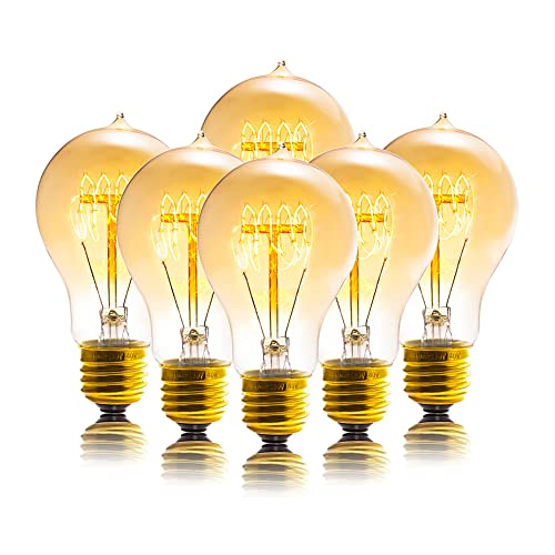 Sevici Edison Bulbs, A19 Bulbs 6-Pack, Dimmable 120V 40W Amber Glass, 240 Lumens E26 Base, Antique Retro Style Vintage Incandescent Bulbs, 2200K Warm Yellow Light, For Home Office Desk Lamp Stand #TOP2