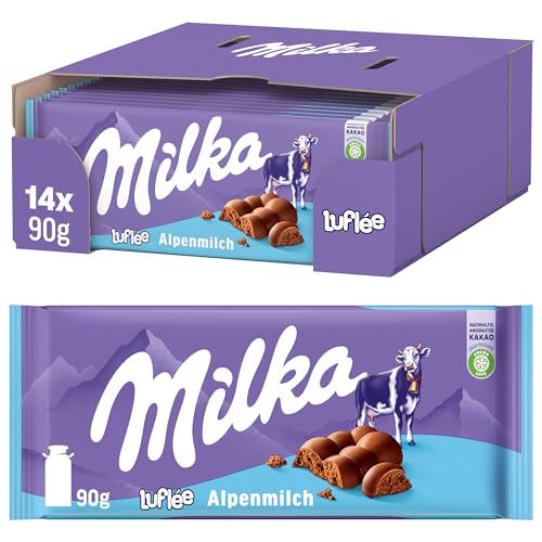 Milka Bubbly Alpenmilch – luftige Tafelschokolade mit feinen Luftblasen aus zarter Alpenmilch – 14 x 90g 1