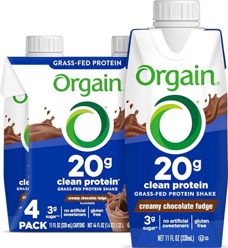 Image of Orgain Clean Protein Shake, Grass Fed Dairy, Creamy Chocolate Fudge - 20g Whey High Protein, Kosher, Ready to Drink, Low Net Carbs, Gluten Free, No Soy Ingredients, 11 Fl Oz (Pack of 4)