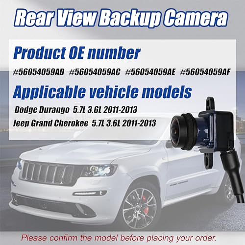 Image of No.56054059AD Rear View Backup Reverse Parking Camera [6 Pins] IP68 HD | Compatible with Dodge Durango and Jeep Grand Cherokee 5.7L 3.6L 2011-2013 Camera Replace OE# 56054059AC