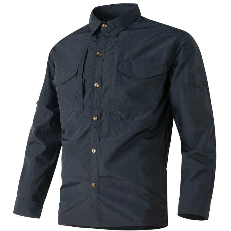 Camisa táctica de trabajo hombre WOLONG bolsillos diseño delgado cuello masculino 6