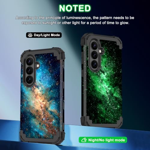 Rancase for Galaxy S26 Case,Three Layer Heavy Duty Shockproof Protection Hard Plastic Bumper +Soft Silicone Rubber Protective Case for Samsung Galaxy S26 5G,Glow in The Dark-Cyan Starry Shines - image 3