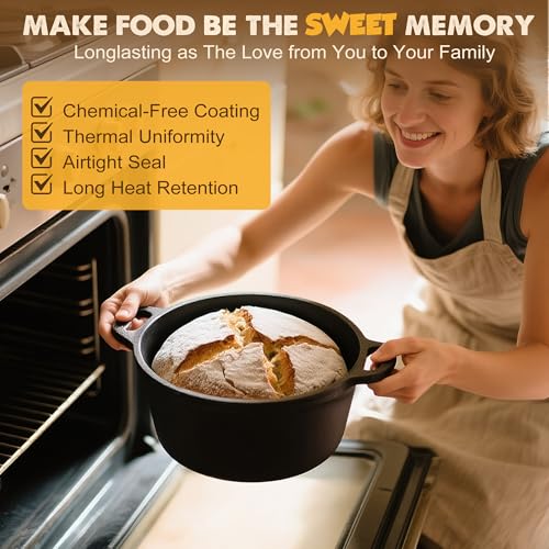 Image of Cast Iron Dutch Oven, 5 QT, Pre-Seasoned with Lid | Sourdough Bread Baking, Multi-Functional Braising, Bread Baking Supplies Set, 11PCS Sourdough Starter Kit
