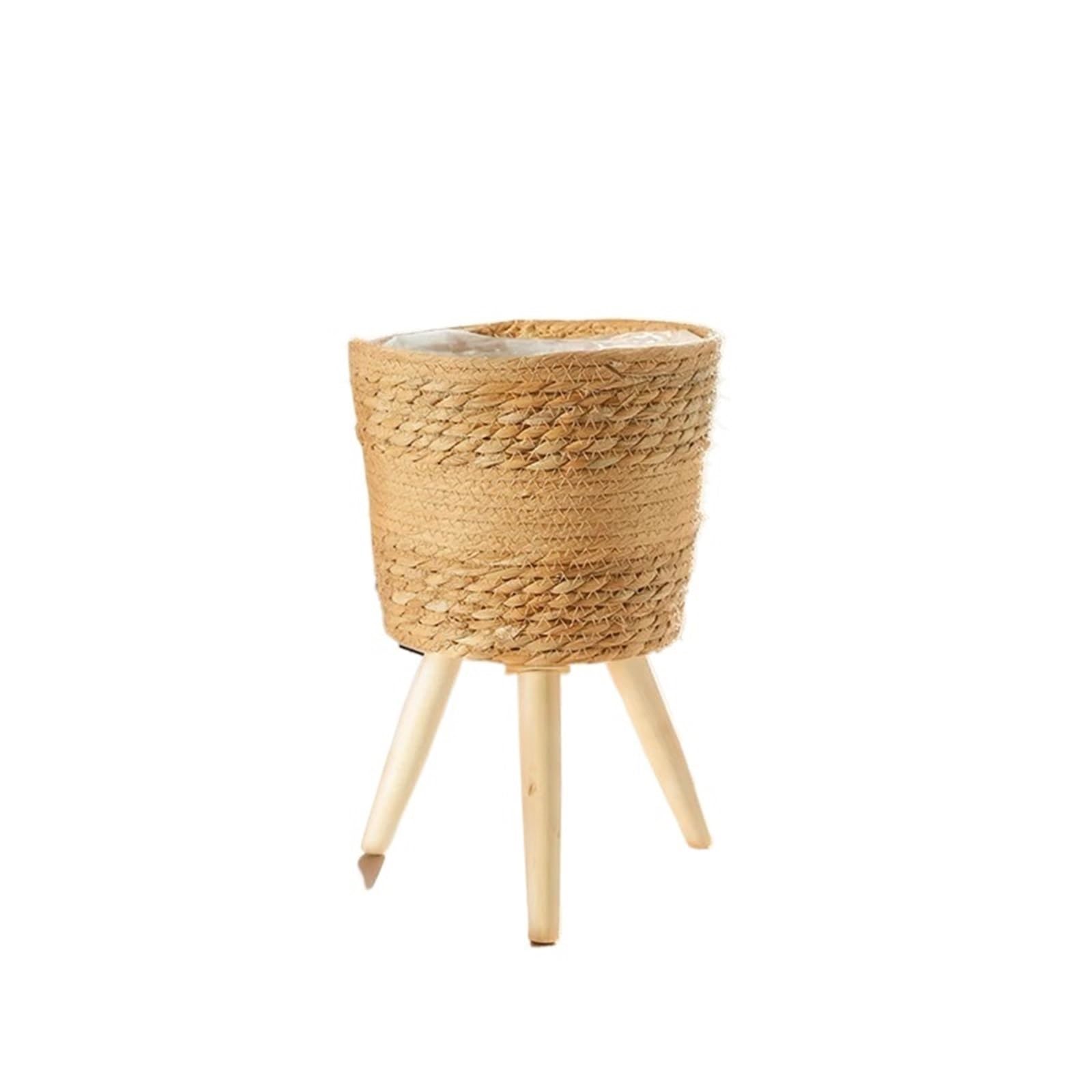 GHHZML Plant Stand Living Room Floor-Standing Tall Plant Stand, Rattan-Woven Wooden Basket, Indoor Holder, Decorative For Pothos Planters(Set4 Small)
