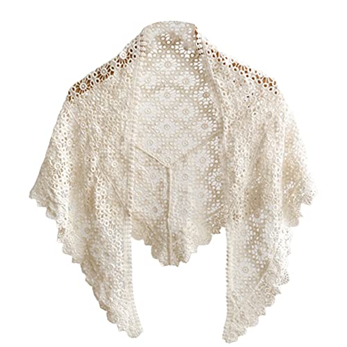 LoudSung Shawl Triangle Scarf Decorative Hollow Leaf Pattern Cape Bow Knot Warp Knitting Wrap for Women