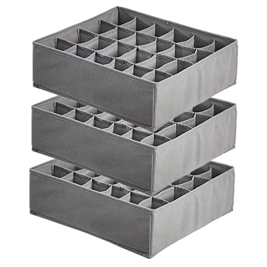 TLOXO Organizadores de Cajones, 3 Paquetes,24 Celdas Plegable Cajas de Almacenamiento, Organizador para Almacenar Calcetines,Bragas,Bufandas,Cinturones… (Gris claro)