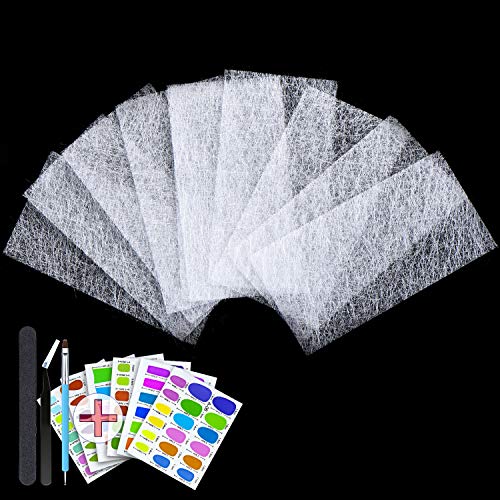 Fiberglass Nail Extension Kit, Includes 50 Pieces Magical Nail Extension Silk Fiberglass, 6 Nail Shapes 48 Size False Nail Tips, Nail File, Tweezers and Brush for Gel Extension Nail Art