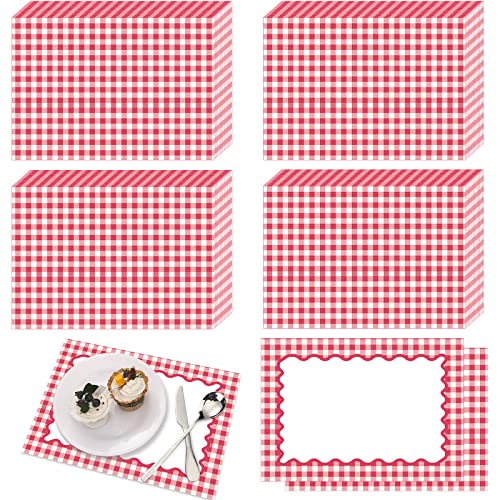 Eaasty Einweg-Tischsets, 50 Stück, rotes Gingham-Papier, kariert, für Picknick, Grillen, Papiertische, Tischset, doppelseitig, für Babypartys, Hochzeiten, Geburtstage, Teepartys, Abendessen,