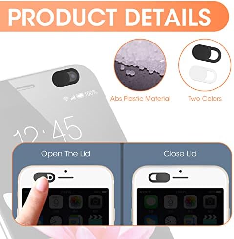 20 Webcam Covers Slider, Camera Blocker Protect Privacy Security Ultra Thin Laptop Camera Cover in 2 Color for Pad Phone Macbook Desktop PC Tablet (Black White)