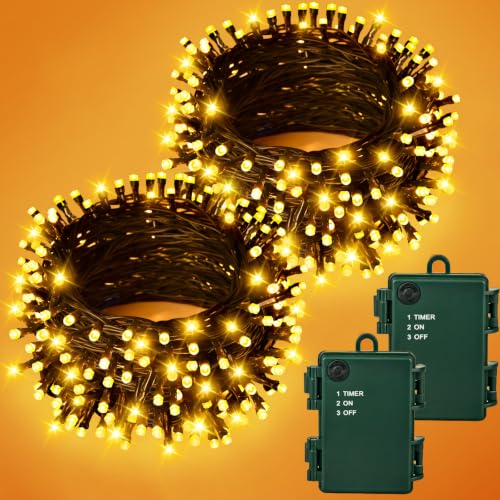 Gcstnn Lichterkette Batterie Außen, 2 Stück Insgesamt 10M 100LED Warmweiß Weihnachten Lichterkette mit Timer IP65 Wasserdicht Lichterketten für Weihnachtsbaum Schlafzimmer Garten Innen Dekorationen