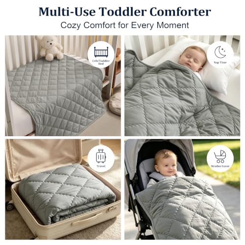Image of BEDSUM Toddler Quilt 43x60, Microfiber Kids Quilt Toddler Bed, Smoke Grey | Lightweight Soft Comfort for Toddler Beds, Daycare, Preschool Naps, Boys Girls, Machine Washable All Season Toddler Comforter