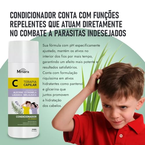 Kit Piolho Combate Piolhos e Lêndeas M Mari's Terapia Capilar + Pente Fino Aço Inox Shampoo Condici