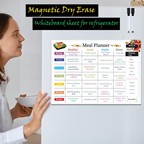 Image of Awestuffs Magnetic Dry Erase Whiteboard Sheet for Refrigerator - Stain Resistant Whiteboard Sheet [Made in India] (Meal Planner [45 x 30 cm] (Large))