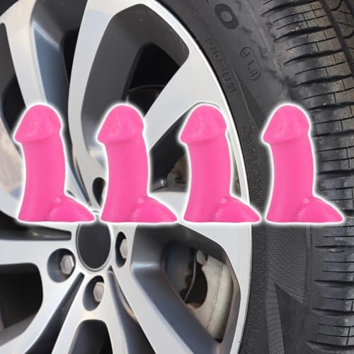 Penis Valve Stem Covers Pencil Tire Valve Stem Caps Funny Valve Stem Covers Suitable for Cars Trucks Bike Motor Pranks for Adults Gifts for Friends&Coworkers(4PCSPink)