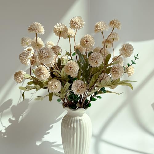 Neabuler 10pcs Faux Beige Kiku Flowers, 5 Heads Each Stem