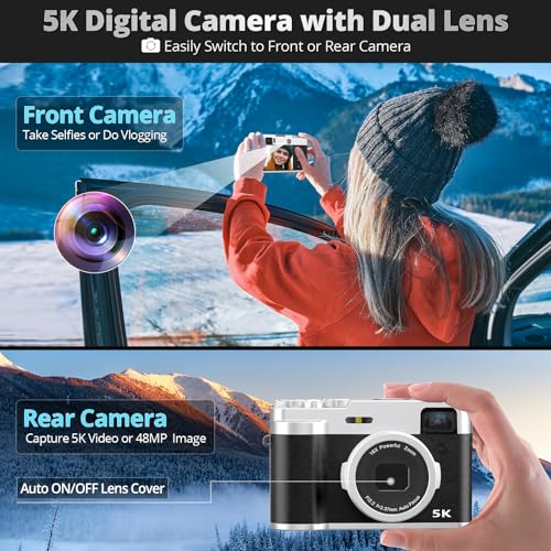 5K Digital Camera for Photography with Front and Rear Lens, Autofocus Vlogging Camera for YouTube with Viewfinder, 16X Digital Zoom, Anti-Shake Point Shoot Compact Camera with 32GB Card - Image 4