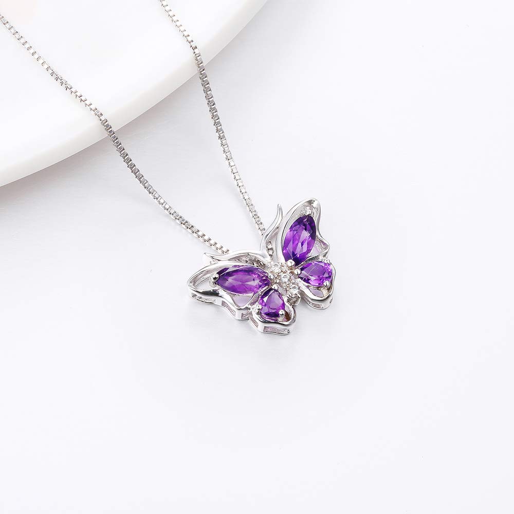 Aurora Tears 925 Sterling Silber Schmetterling Halskette Ohrringe Ringe Birthstone Schmuck Set Anhänger Dating Anhänger Geschenke für Frauen und Mädchen