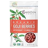 Essential Living Foods Organic Goji Berries, Dried, Highest Quality, Responsibly Grown Wolfberry, Vegan, Superfood, Non-GMO, Gluten Free, Kosher, 6 Ounce Resealable Bag