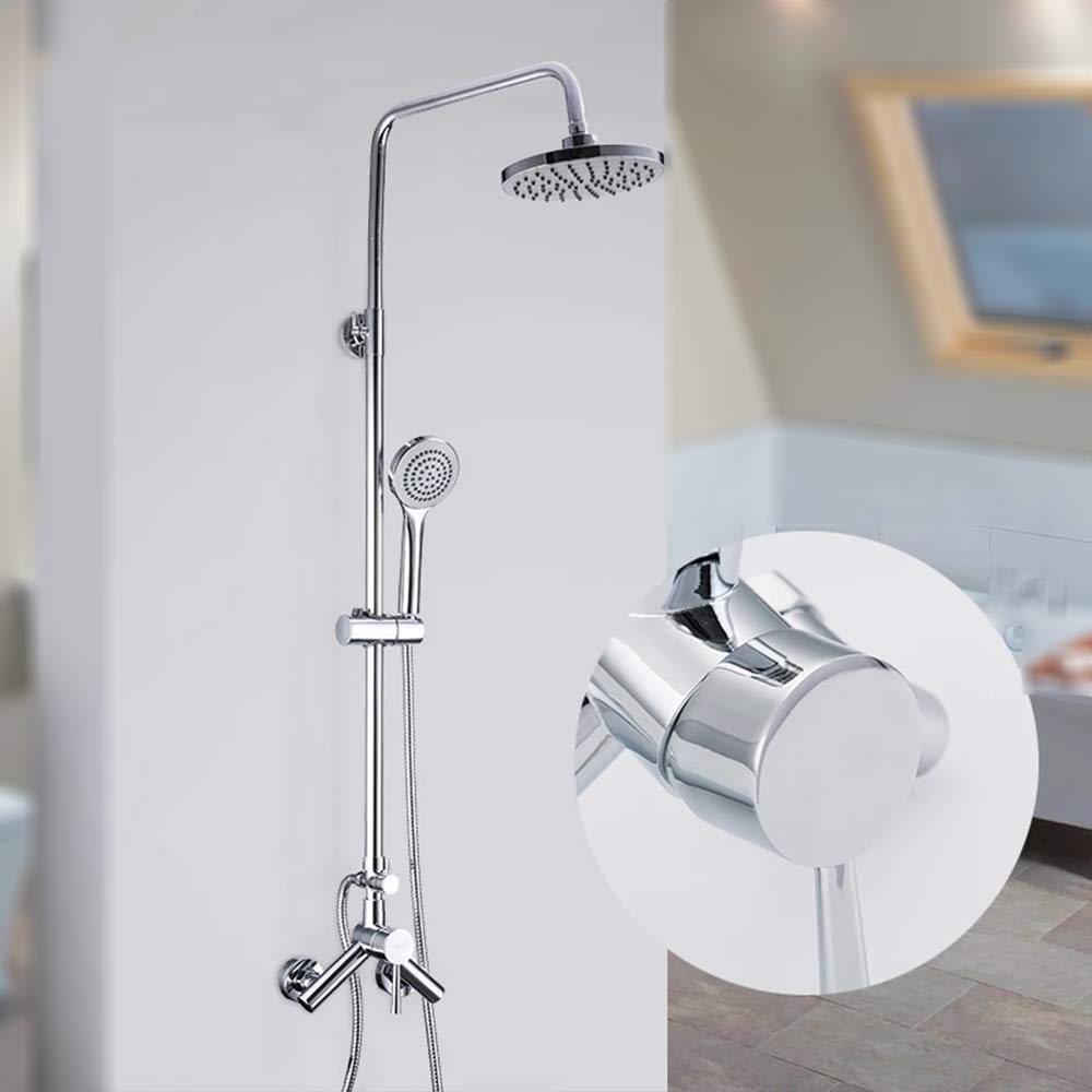 Accesorios para Sistema de Ducha con Ducha de Mano y caño para bañera, Juego de Grifo de Ducha Expuesto, Juego Combinado de Ducha de baño para Montaje en Pared, Acabado Cromado