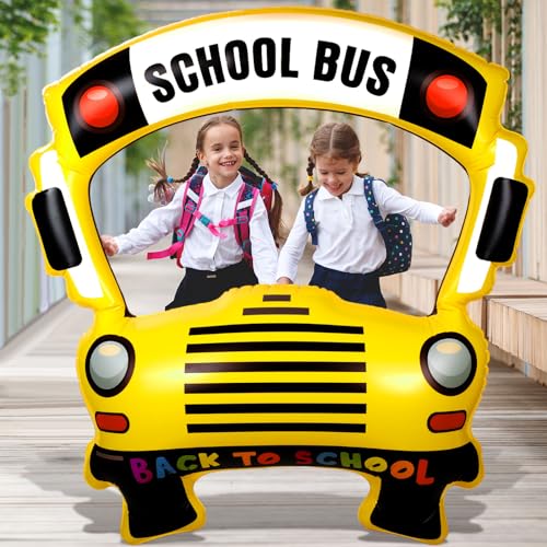 Image of Colingmill 35 Inch School Bus Photo Frame Back to School Inflatable Balloon Decorations Photo Backdrop Booth Selfie Frame Background for Classroom Party Supplies