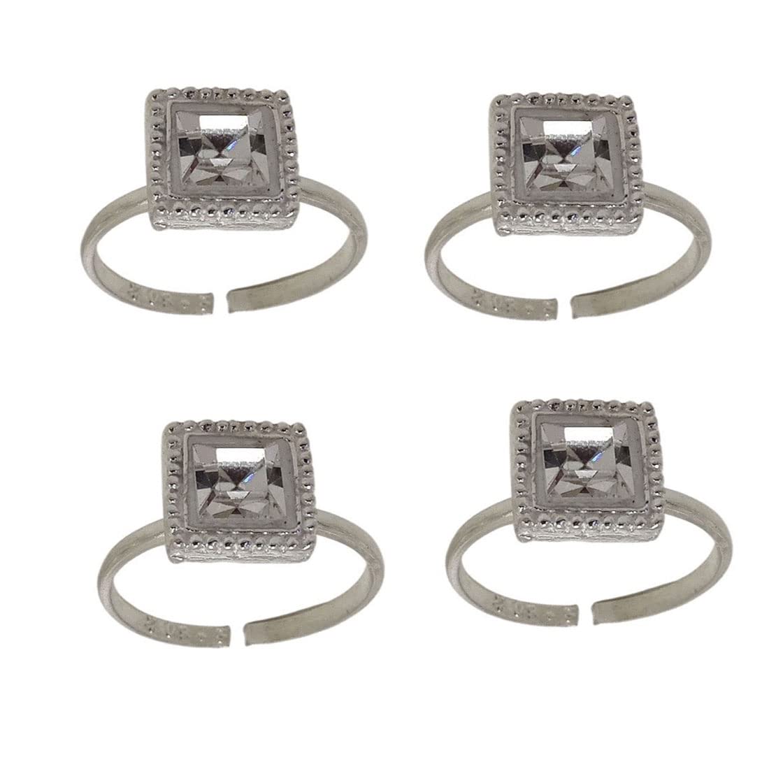 Square Zircon Silver Adjustable Beautiful Toe Ring/Bichhiya for Women ~ Free Size ~ Set of4 Pieces-image-49