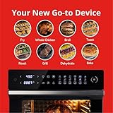 Aria 36 Qt Air Fryer Oven, Ariawave Stainless Steel Air Fryer with Rotisserie, Basket, & Grill Trays, Easy Clean Large Countertop Convection Oven, XL Touchscreen Display & Cooking Presets, Black