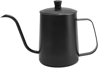 Chaleira de café com bico de aço inoxidável 304, pescoço de ganso para despejar sobre a mão, gotejamento de chá, copos de café longos e estreitos, chaleira para cafeteria, casa, (600 ml, preto com tampa)