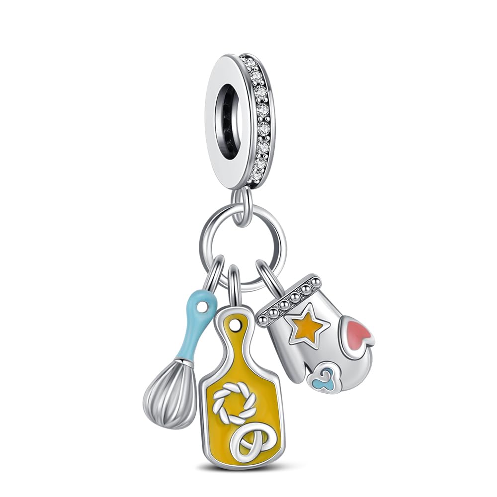 KEQ Coffee Cup Baking Cake Charms For Bracelets S925 Dangle Pendants Stocking Stuffers Charms For Women's Catering Christmas Jewelry Gifts for