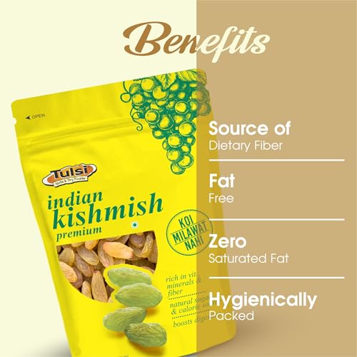 Image of Tulsi Indian Green Kishmish Premium 200g | Seedless Kishmish | Green Raisins | Premium Dried Grapes | Dry Fruits | Healthy & Tasty Snacks | Fat Free | Source of Dietary Fiber