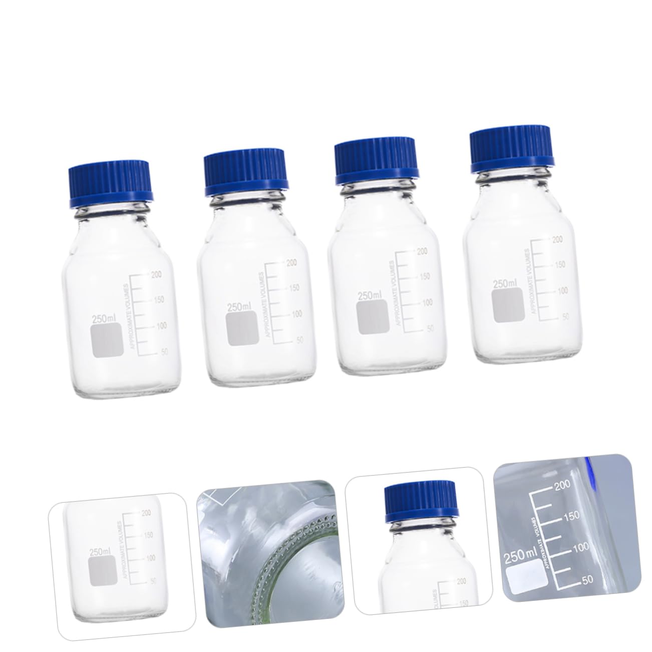 Veemoon Flacon D’échantillons en Verre 250ml avec Couvercle, Lot de 4