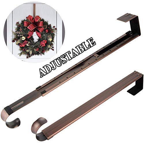 Wreath Hanger,Adjustable Length 14.9-25 Inch Metal Door Hanger,Wreath Hanger for Front Door 20 lbs Larger Christmas Wreaths Decorations Hook, Bronze