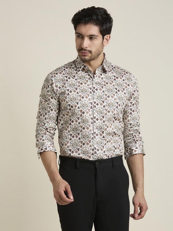 Image of MARK & ALBERT Men's Printed Full Sleeves Regular Fit Shirt Blue | 100% Cotton Stretchable Fabric