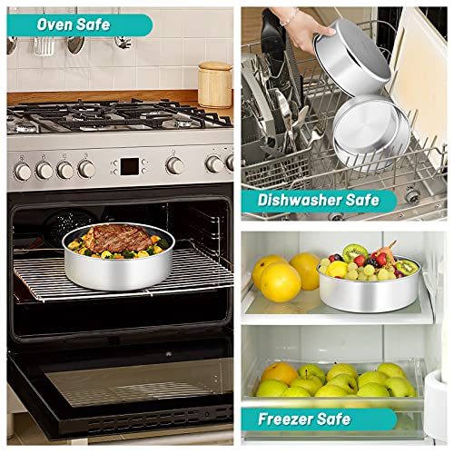 Image of TeamFar Cake Pans, 2 PCS Stainless Steel Round 8 x 3 Inch Deep Baking Cake Pans for Wedding Birthday Party, Non-Toxic & Heavy Duty, Deep Wall & Straight Side, Dishwasher Safe