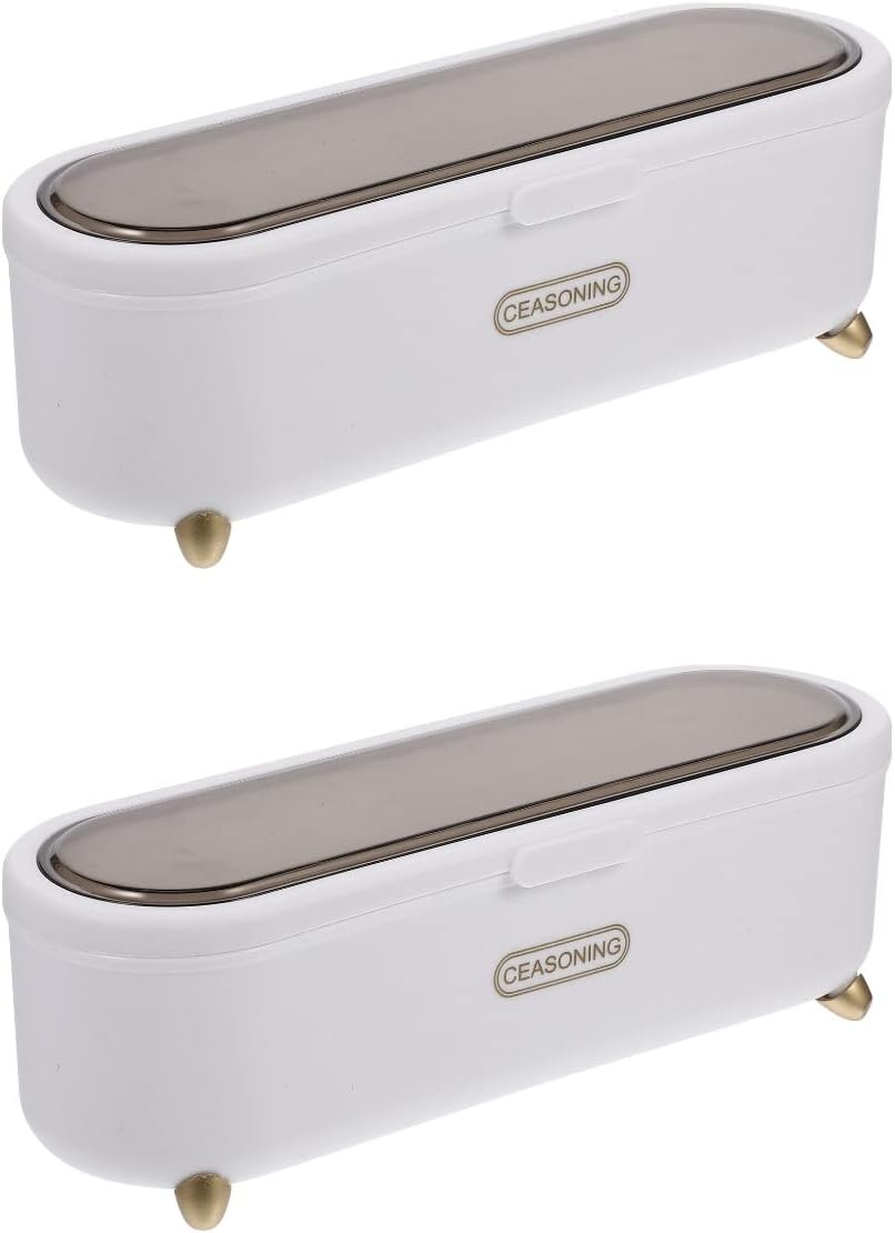 Hemoton Storage Drawers 2pcs Flatware Tray with Lids - Plastic Cutlery Storage Box Kitchen Cutlery Utensil Drawer Organizer with Cover Silverware Countertop Storage Containers (White) Desktop Stand