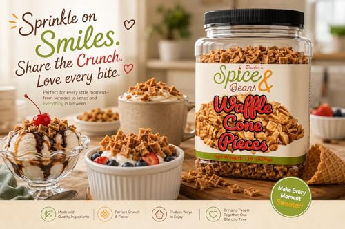 Image of Waffle Cone Pieces 1 lb. | Crunchy Ice Cream & Dessert Topping | Crispy Crumbles for Sundaes, Milkshakes, Cakes, Frozen Yogurt & Baking | Ready to Use | Resealable Container | Dasher's Spice & Beans
