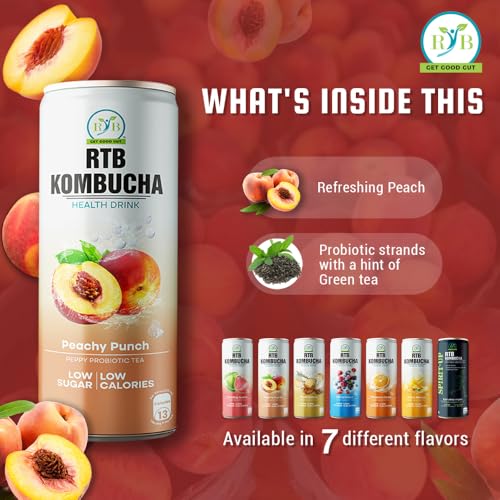 Image of RTB KOMBUCHA Health Peach Drink - Pack of 250ml | Helps in Immune System & Digestive System(Kombucha Culture, Fruit Pulp & Organic Sugar)