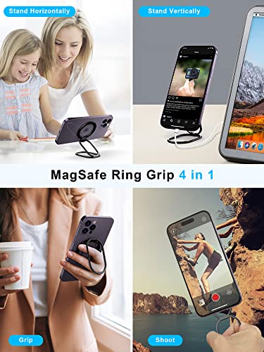 【2023 Upgraded】 Mag Safe Phone Ring Holder, Superone Adjustable Magnetic Kickstand & Removable Phone Grip Compatible With Wireless Charging Only For Iphone 14 & 13 & 12 Series - Black #TOP5