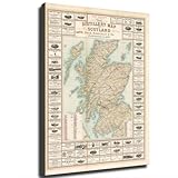 Whiskey Map of Scotland Vintage Scotch Print Poster Modern High Definition Aesthetic Holiday Gift Home Wall Art Canvas Painting Decoration (Framed,08×10inch)