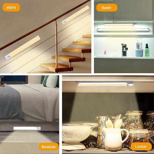 Image of Under Cabinet Lighting 4 Inches Rechargeable Motion Sensor Light Indoor, 3 Color Dimmable Closet Light Battery Operated, USB Stick on LED Magnetic Under Counter Lights for Kitchen Stair, 6 Packs