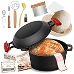 Cast Iron Dutch Oven for Bread Baking, Banneton Bread Proofing Basket Sourdough Bread Baking Supplies, 2-in-1 Dutch Oven Pot with Skillet Lid Cooking Pan Handles Lame, 5.2QT