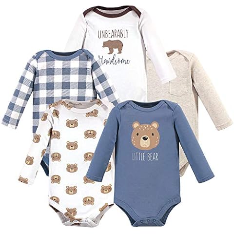 Hudson Baby Unisex Long Sleeve Cotton Bodysuits T-Shirt Set, Little Bear 5-Pack, 12-18 Months Cover